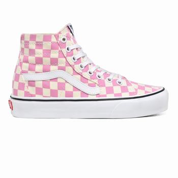 Vans Checkerboard Sk8-Hi Tapered - Naisten Korkeavartiset tennarit - Fuksia Pinkki/Valkoinen